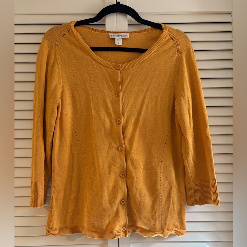 Coldwater Creek Gold/Yellow Silk + Cotton Button-Up Cardigan